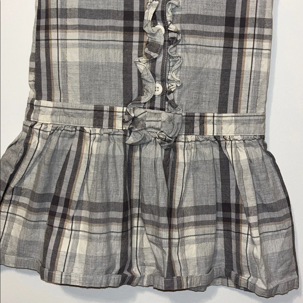 GYMBOREE Girls 5 Plaid Ruffle Dress Drop Waist Puff Sleeves Cotton Holiday Gold